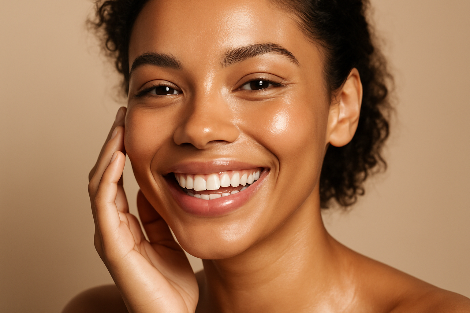 woman happy with skin